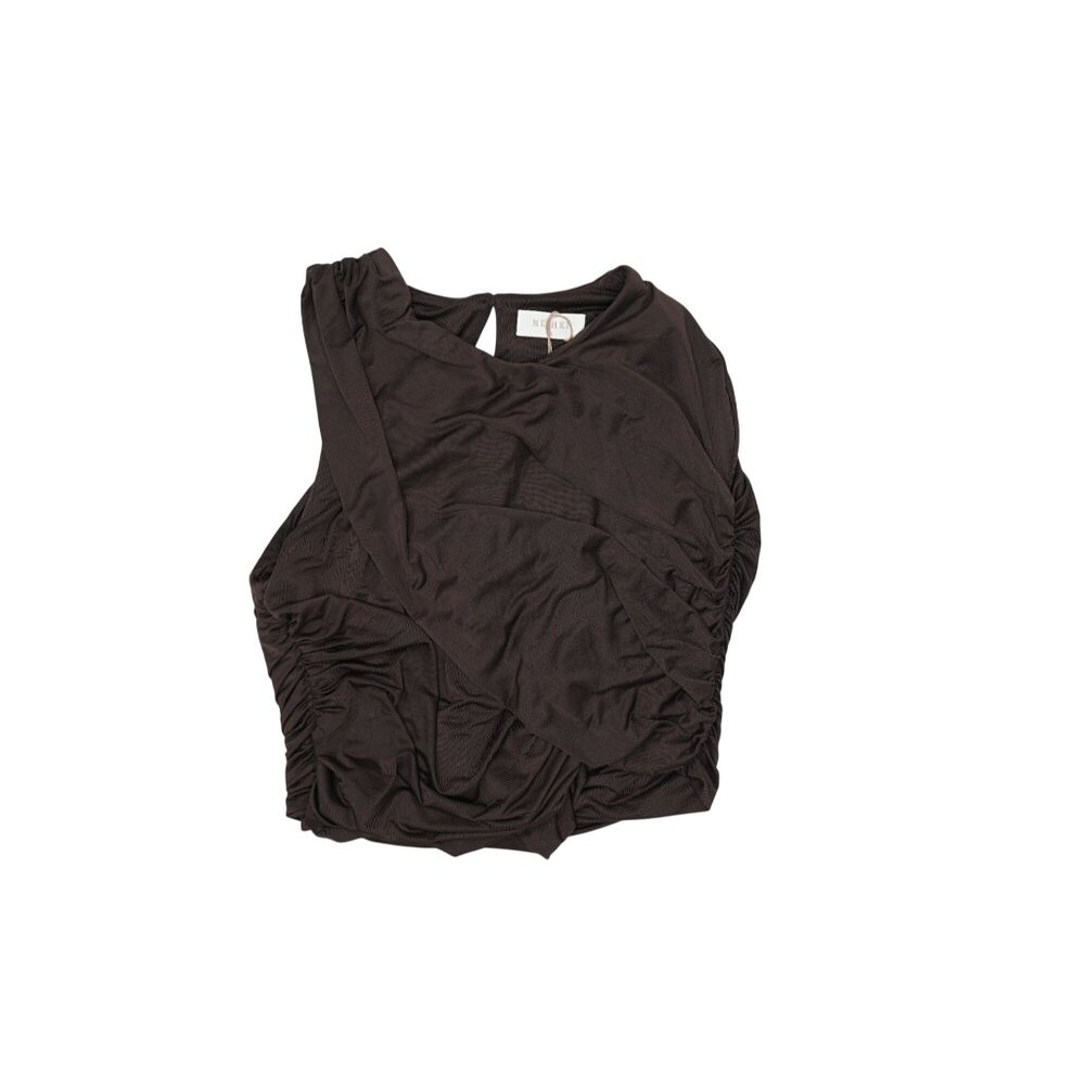 Meshki Adrienne One Shoulder Slinky Top in Chocolate